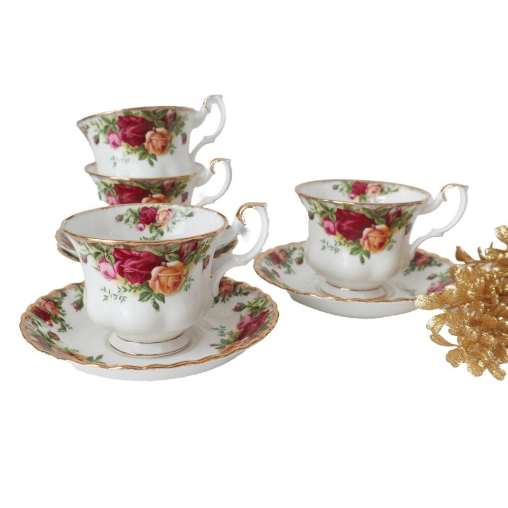 4 Royal Albert Teacup and Saucer Old Country Roses Vintage Tea Cup Set